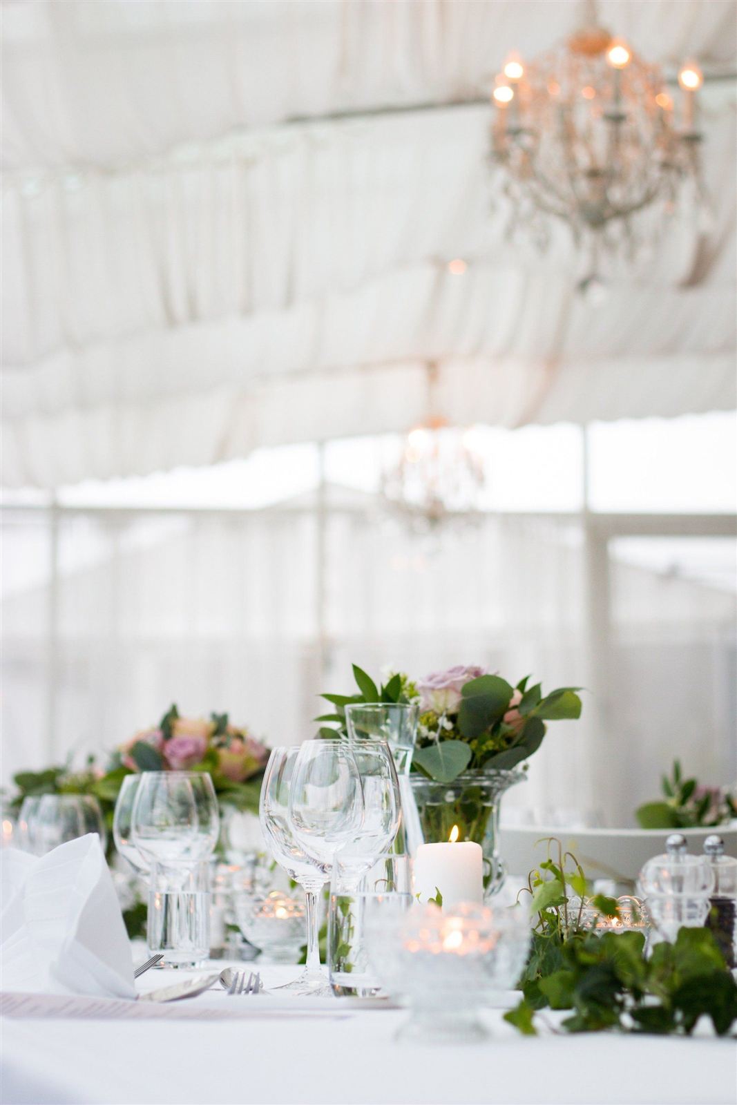 Wedding reception table with flowers